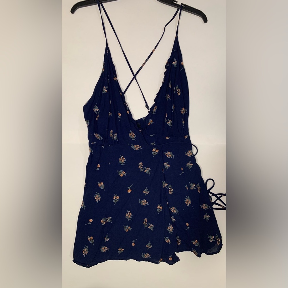 REFORMATION blue floral mini wrap dress